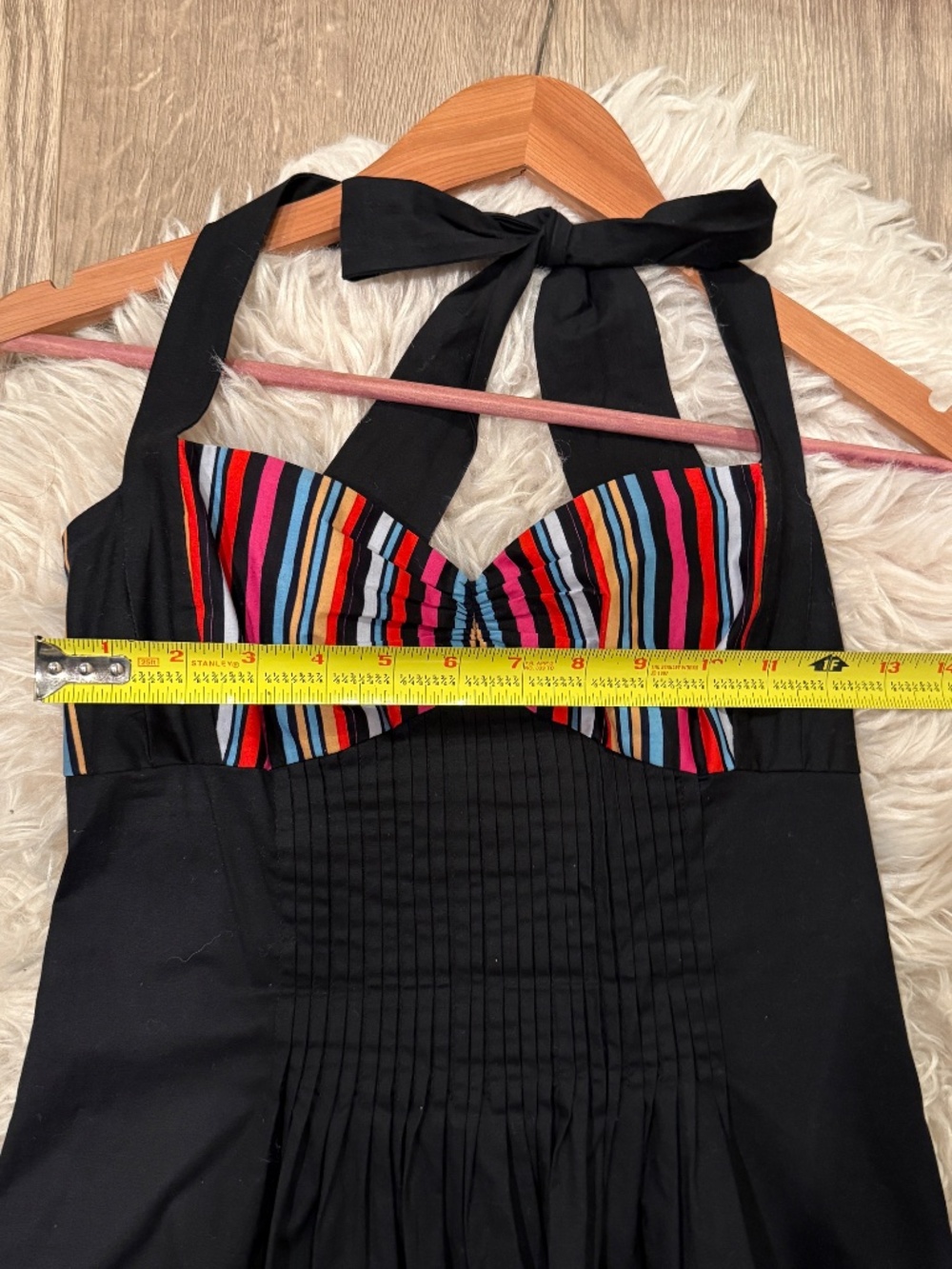 Vintage Y2K Betsey Johnson Striped Halter Dress Black Multicolor Size 6 - Picture 11 of 12